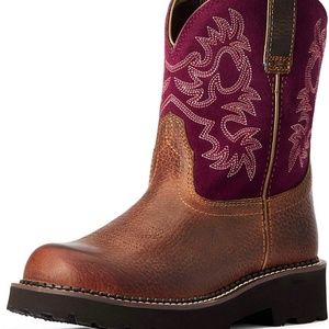 Ariat FatBaby Dark Brown & Maroon Round Toe Leather Boots 7.5B